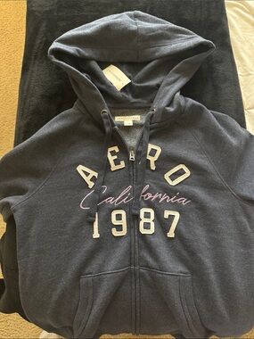 Aeropostale Navy Full-Zip Hoodie with Pink Script